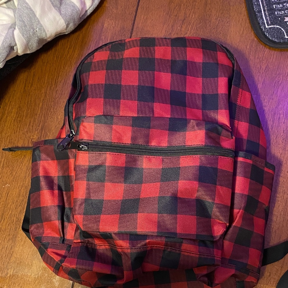 Red and Black Checkered Backpack